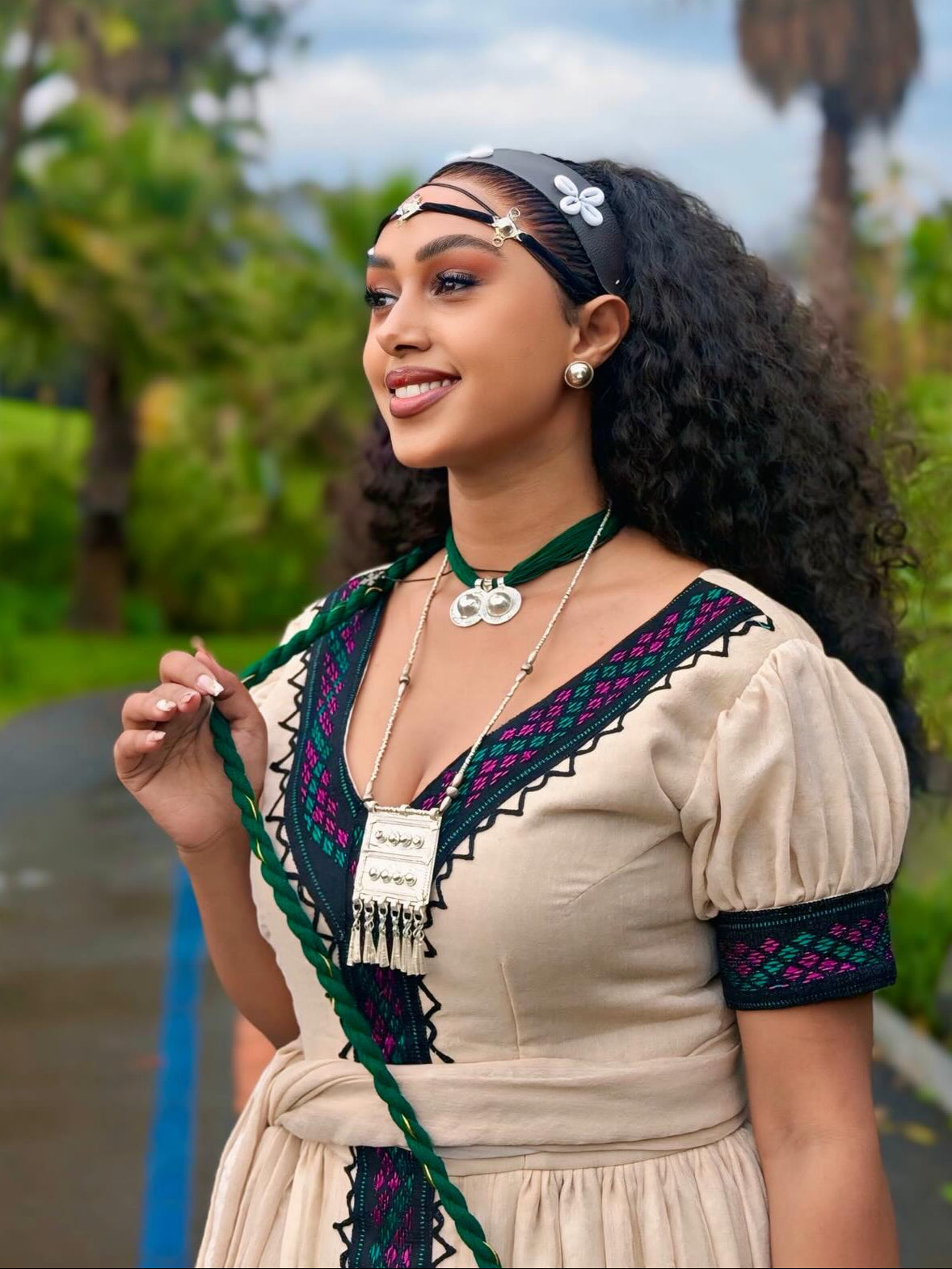Heritage Habesha Kemis with Jewel-Toned Tibeb Braided Waist Detail Ethiopian Dress & Artisanal Habesha Dress 1061