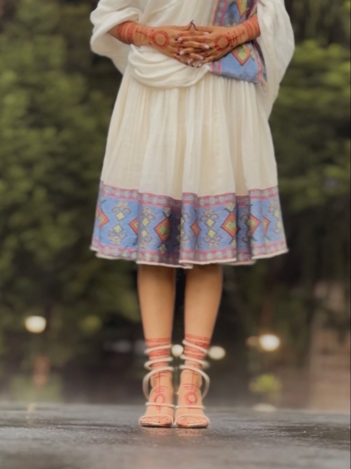 Rain-Kissed Abyssinian Bloom Habesha Kemis Azure Woven Border Habesha Dress Stylish Ethiopian Dress 1063