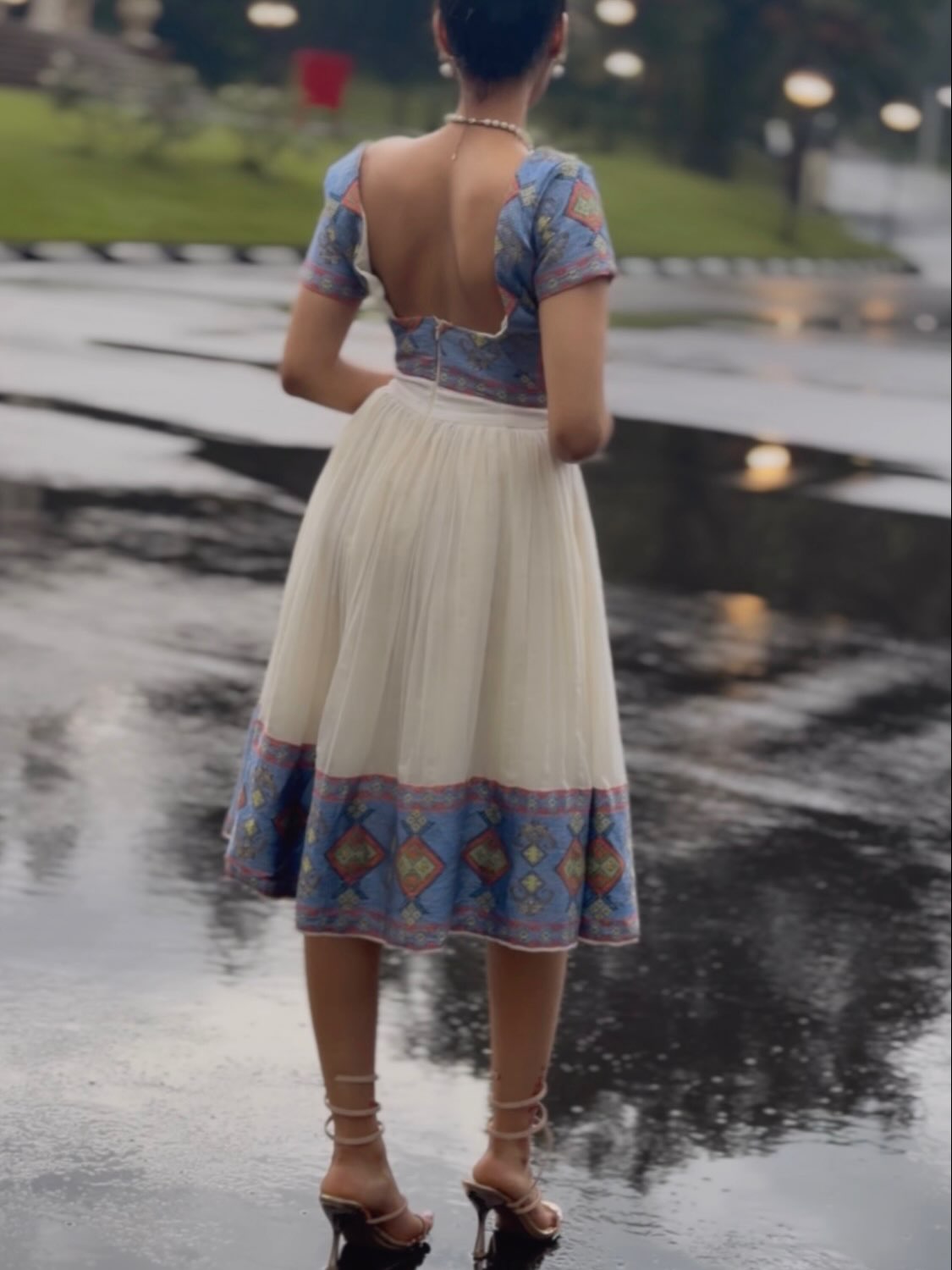 Rain-Kissed Abyssinian Bloom Habesha Kemis Azure Woven Border Habesha Dress Stylish Ethiopian Dress 1063
