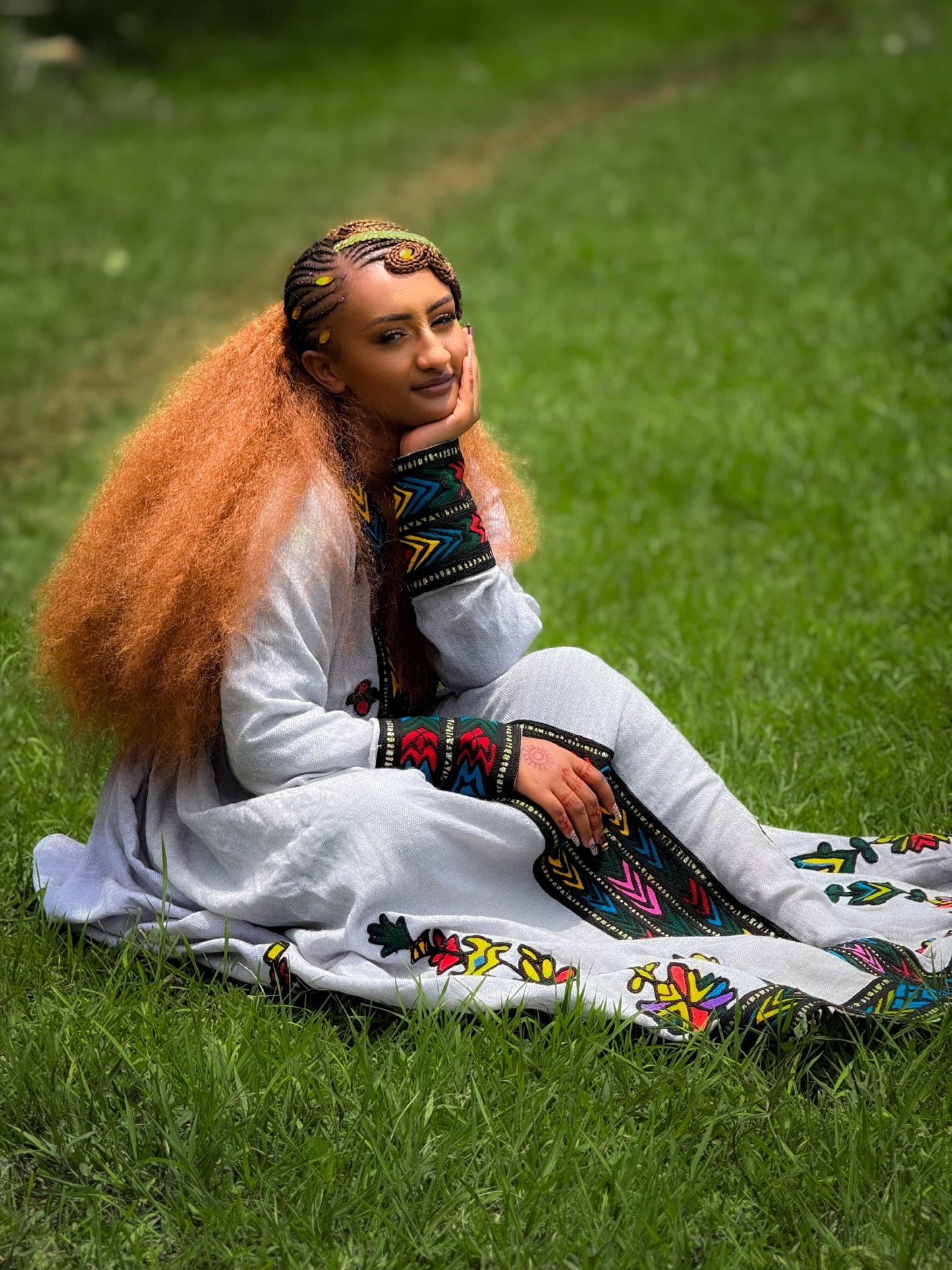 Multi Color Chevron Vertical Tilf Habesha Dress Ethiopian Dress With Floral Motifs And Habesha Kemis Finish 1065