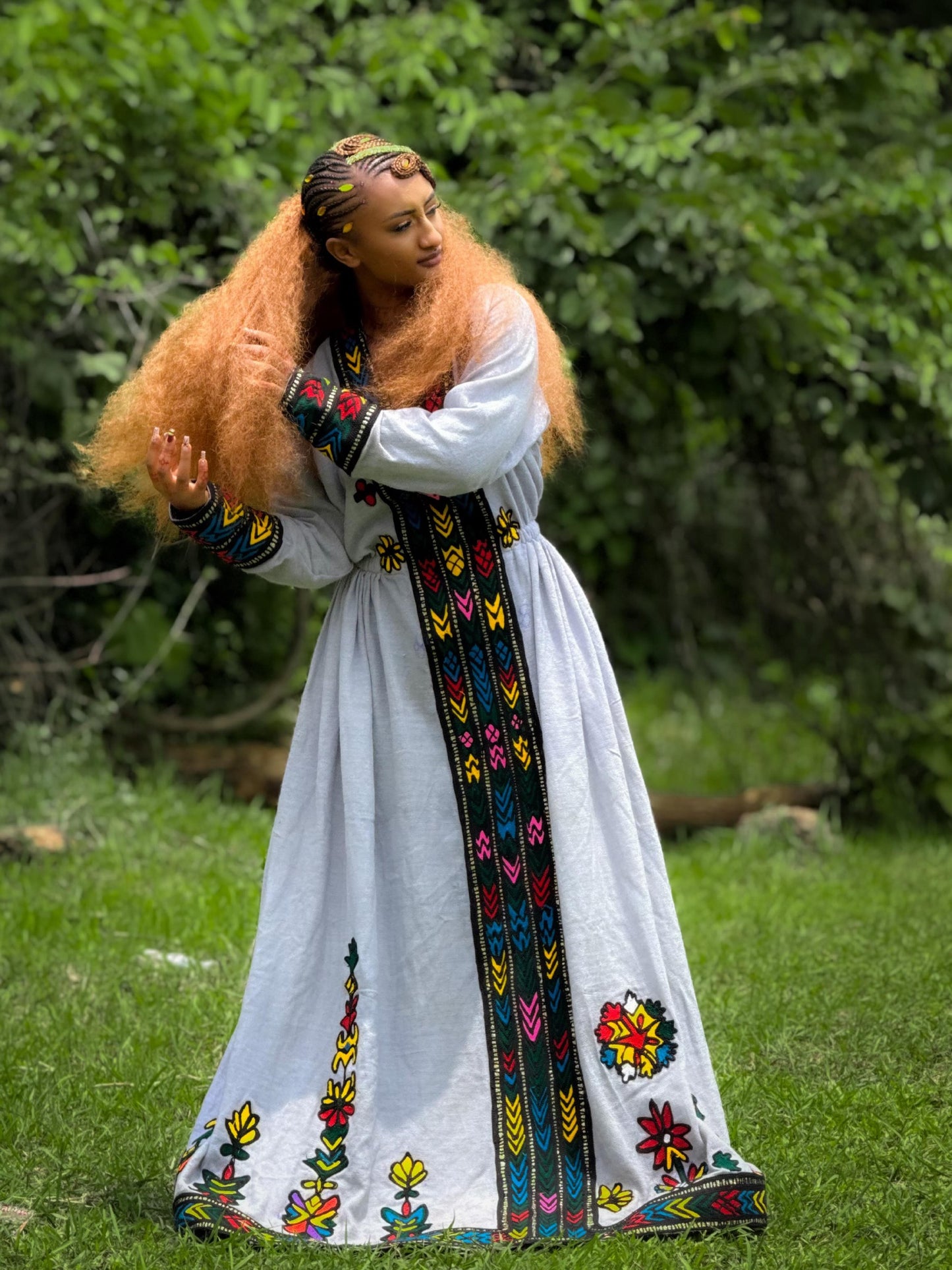 Multi Color Chevron Vertical Tilf Habesha Dress Ethiopian Dress With Floral Motifs And Habesha Kemis Finish 1065