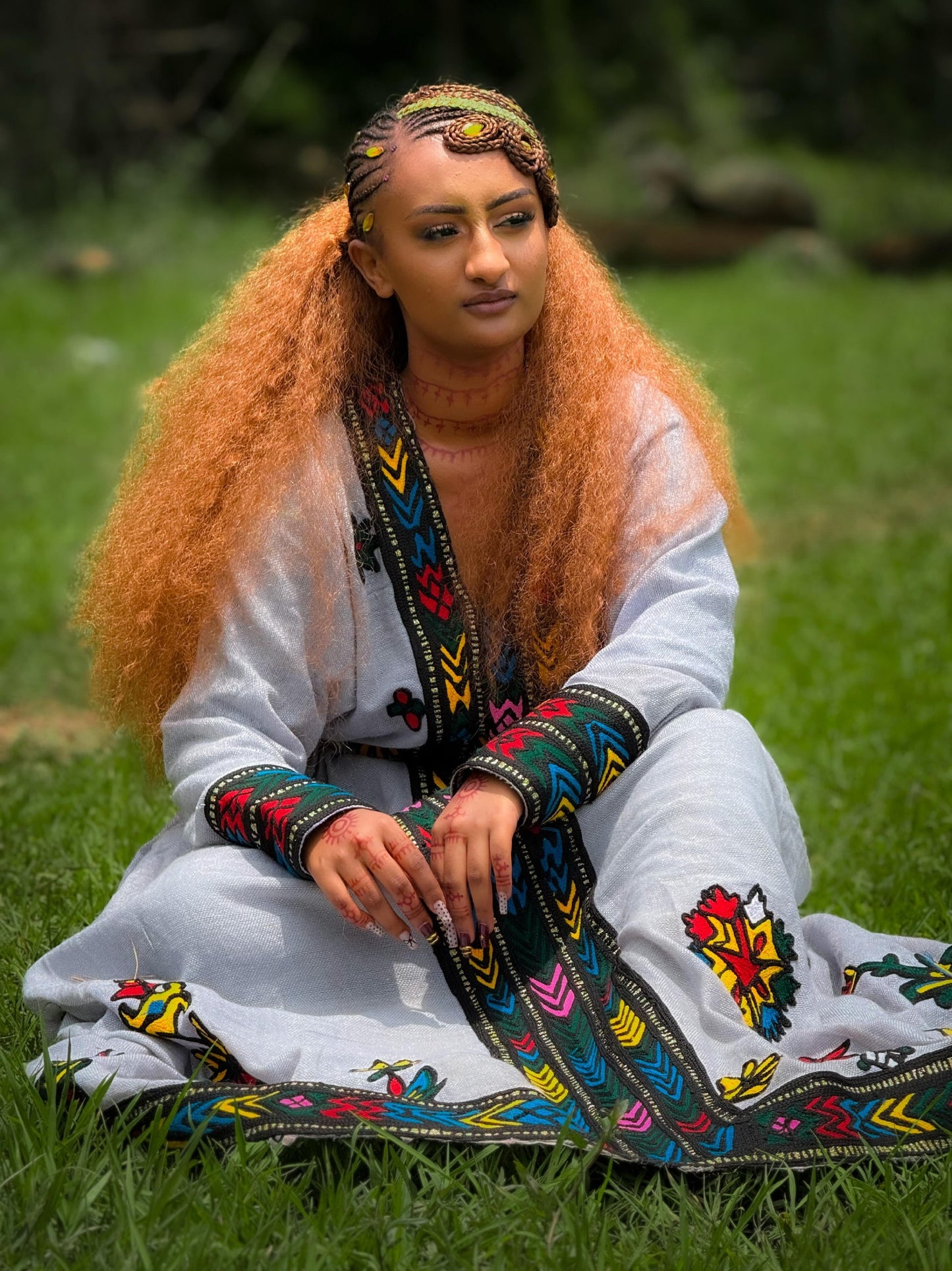 Multi Color Chevron Vertical Tilf Habesha Dress Ethiopian Dress With Floral Motifs And Habesha Kemis Finish 1065