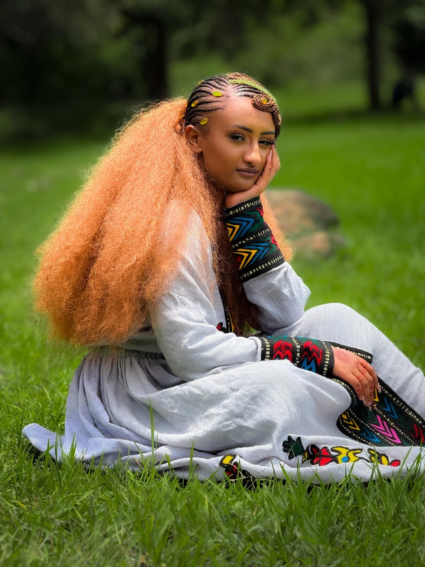 Multi Color Chevron Vertical Tilf Habesha Dress Ethiopian Dress With Floral Motifs And Habesha Kemis Finish 1065