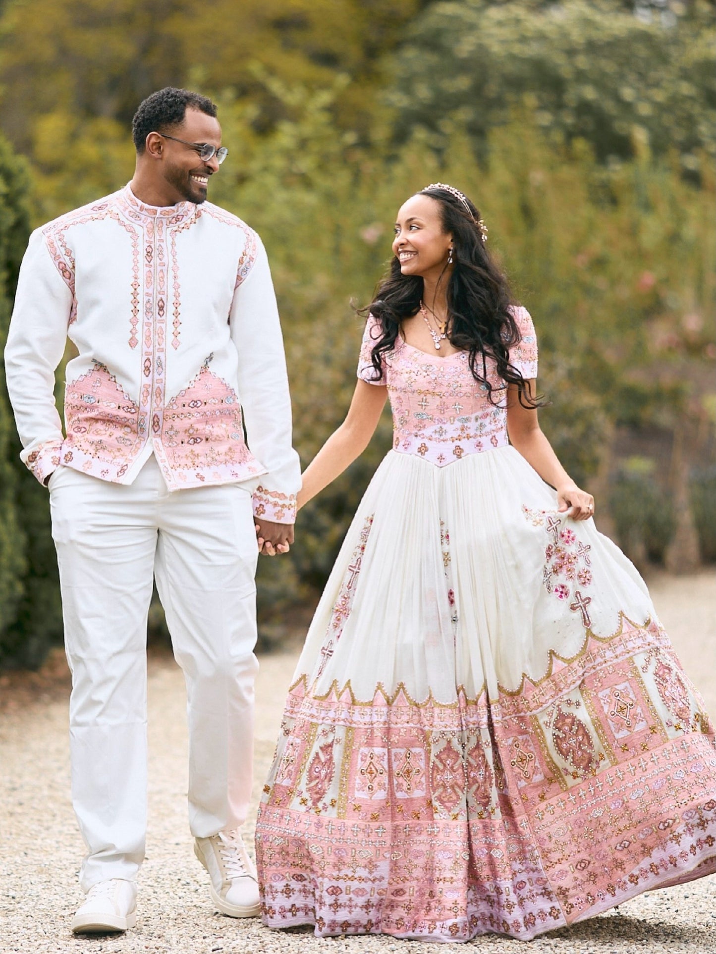 Luxurious Rose Gold Ethiopian Couple Matching Outfit 