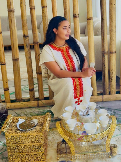Crimson Threaded Ethiopian Dress Distinctive Cultural Habesha Kemis Coffee Dress 1070