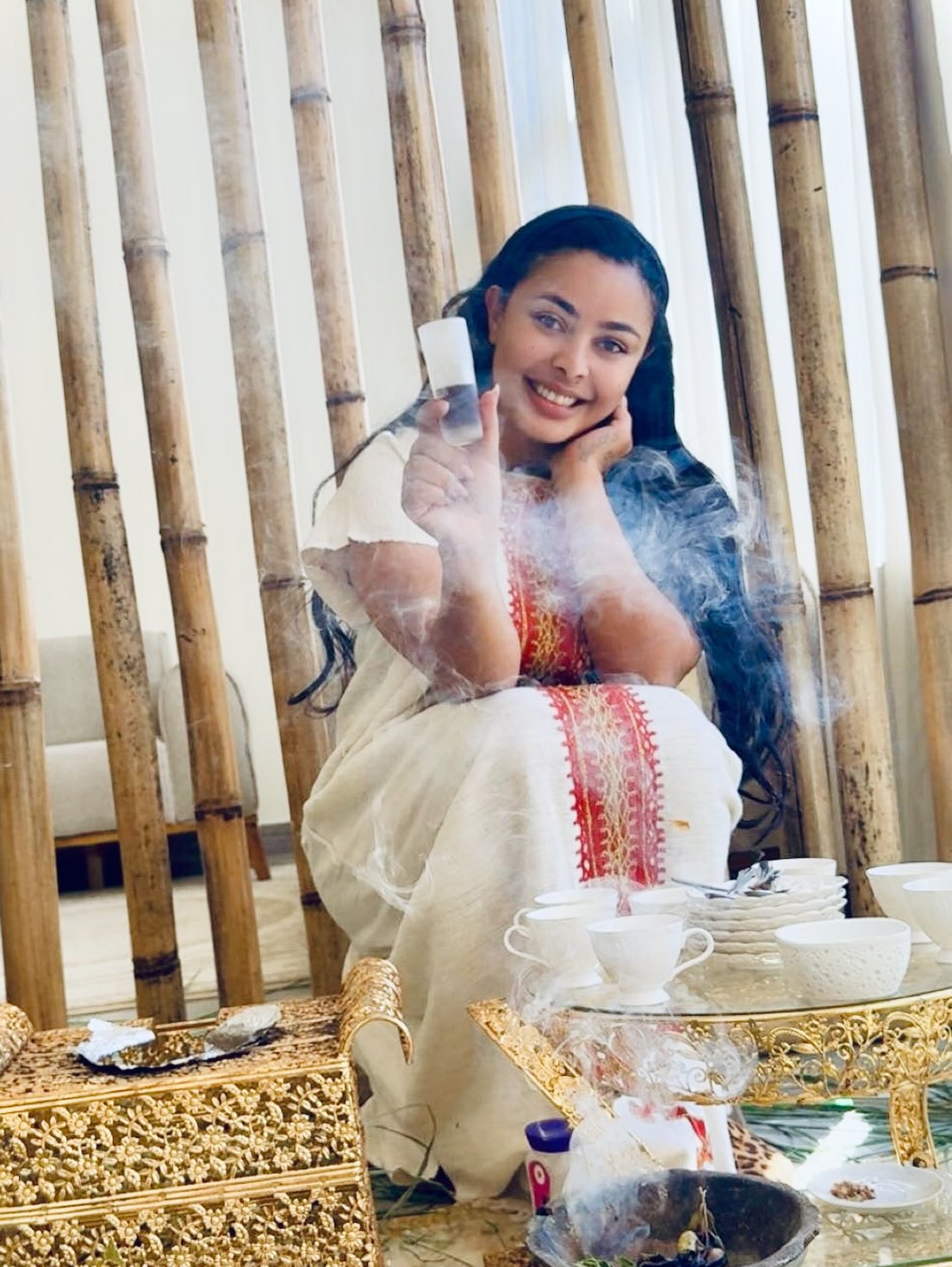 Crimson Threaded Ethiopian Dress Distinctive Cultural Habesha Kemis Coffee Dress 1070
