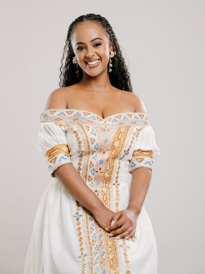 Celestial Ethiopian Wedding Dress Handwoven Habesha Kemis Embroidery Regal Detail Habesha Dress 1071