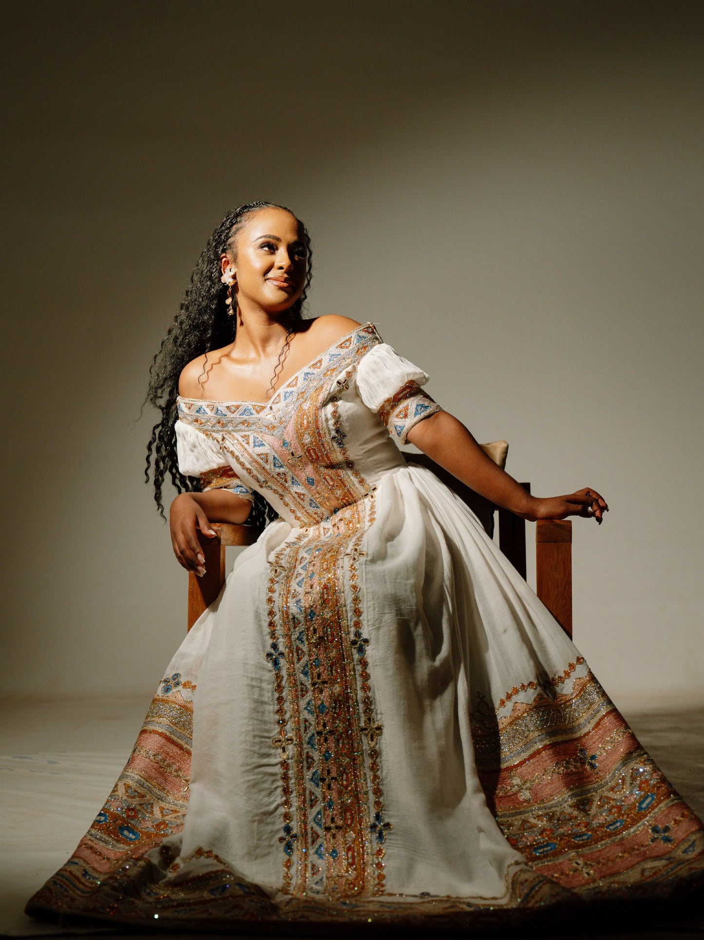 Celestial Ethiopian Wedding Dress Handwoven Habesha Kemis Embroidery Regal Detail Habesha Dress 1071