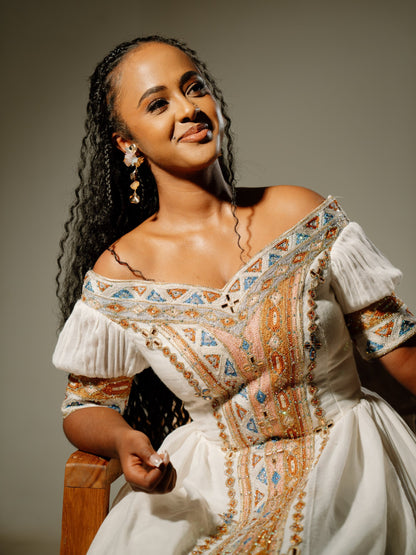 Celestial Ethiopian Wedding Dress Handwoven Habesha Kemis Embroidery Regal Detail Habesha Dress 1071