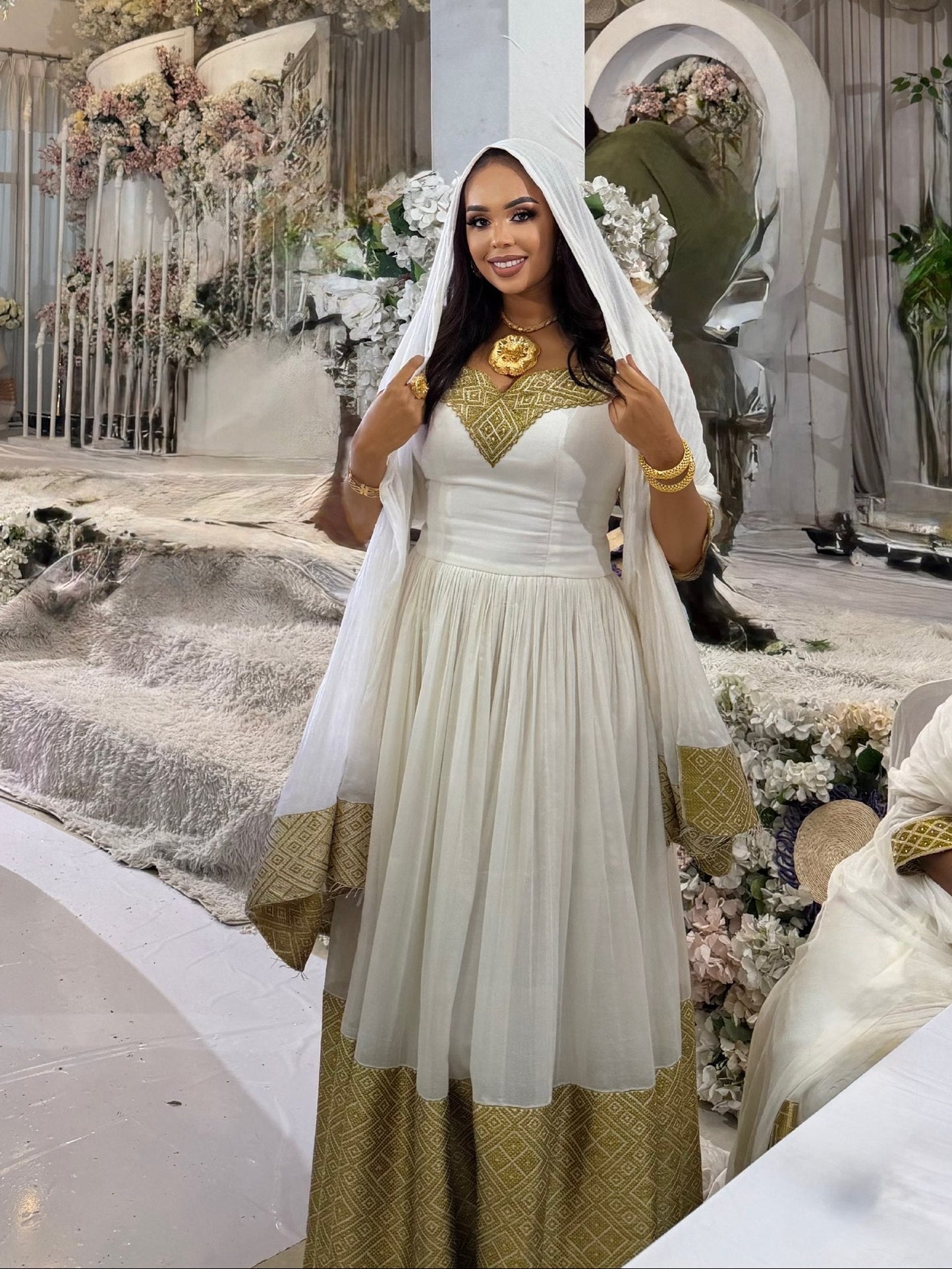 Ivory Golden Habesha Bridal Ensemble | Elegant Ethiopian Traditional Wedding Style