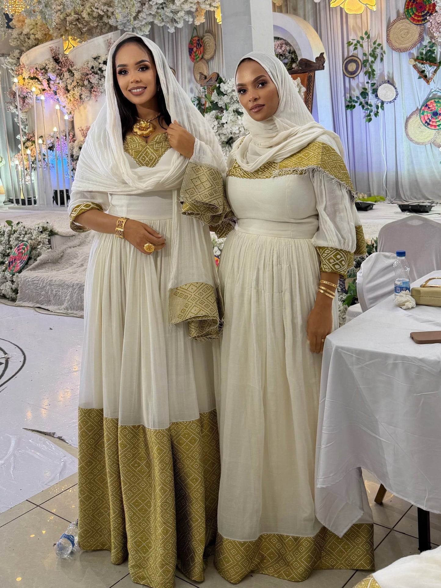 Golden Geometric Habesha Dress Design Ensemble with Graceful Ethiopian Dress Detailing 1072