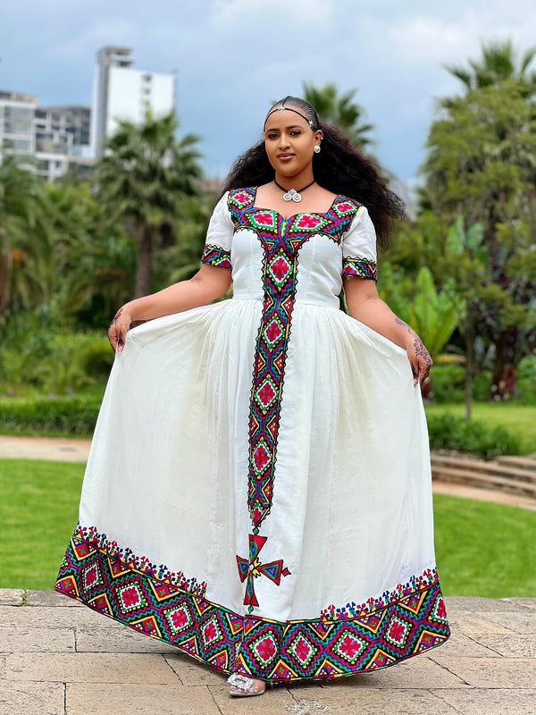 Prism Diamond Mosaic Habesha Kemis Online Handcrafted Ethiopian Clothing