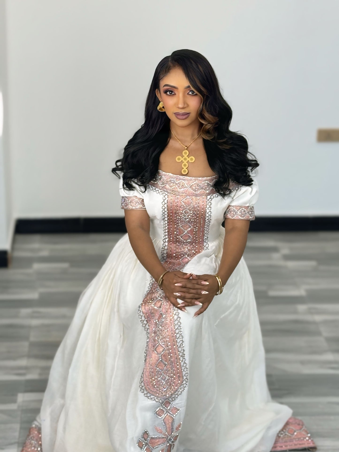 Blush Metallic Diamond Habesha Kemis Online Luxury Ethiopian Clothing