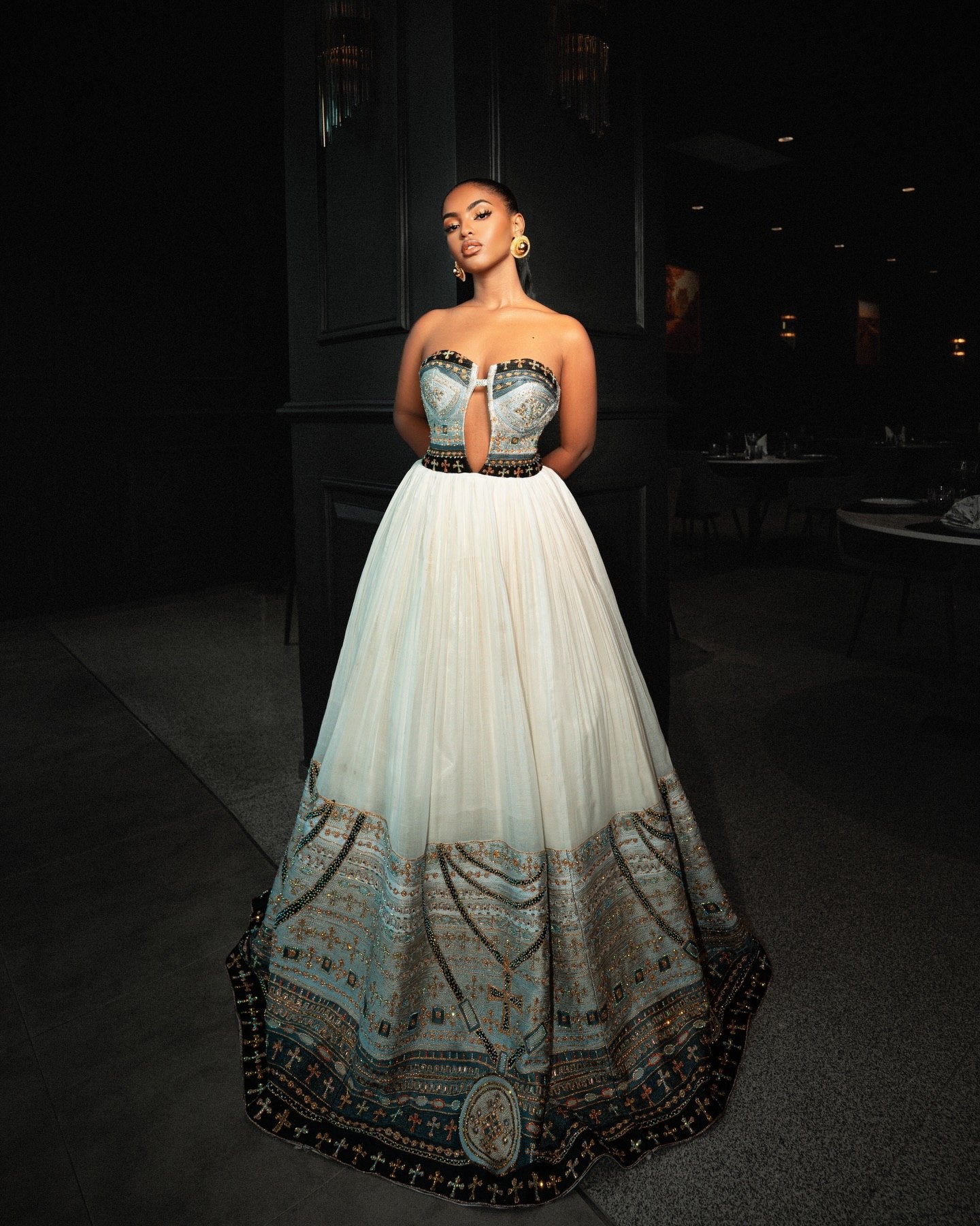 Ivory Gilded Ethiopian Wedding Dress with Graceful Habesha Kemis Sacred Cross Detail Habesha Dress 1083