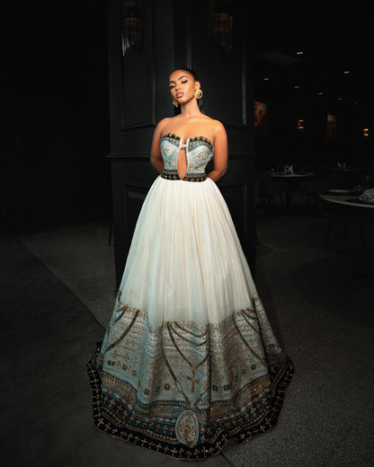 Ivory Gilded Ethiopian Wedding Dress with Graceful Habesha Kemis Sacred Cross Detail Habesha Dress 1083