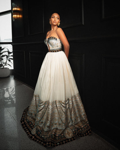 Ivory Gilded Ethiopian Wedding Dress with Graceful Habesha Kemis Sacred Cross Detail Habesha Dress 1083