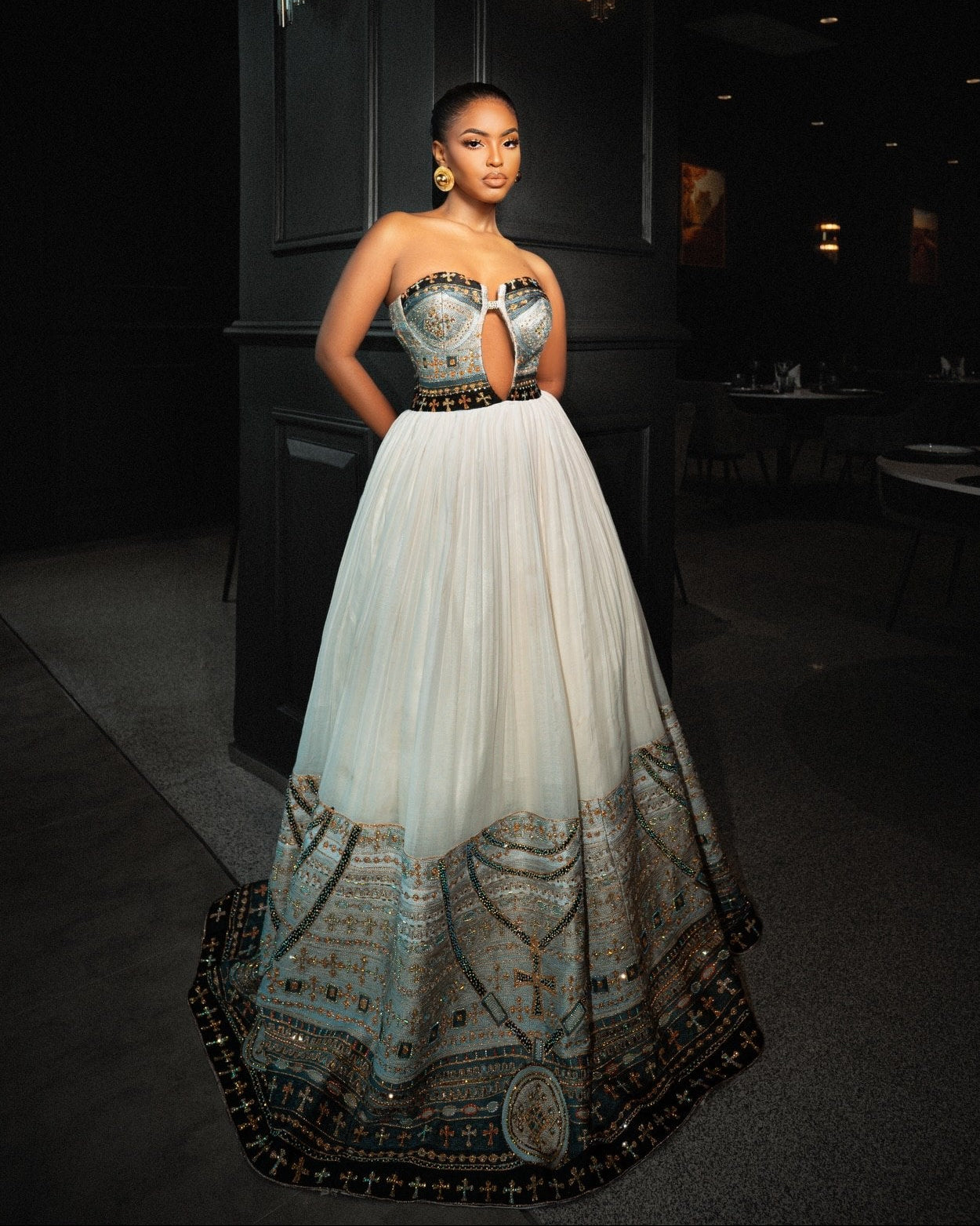 Ivory Ethiopian Wedding Dress Habesha Traditional Bridal Style with Gold Embroidery