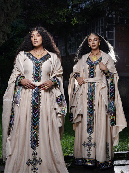 Regal Violet Chevron Habesha Kemis Online Handloomed Traditional Ethiopian Clothing For Festive 1085