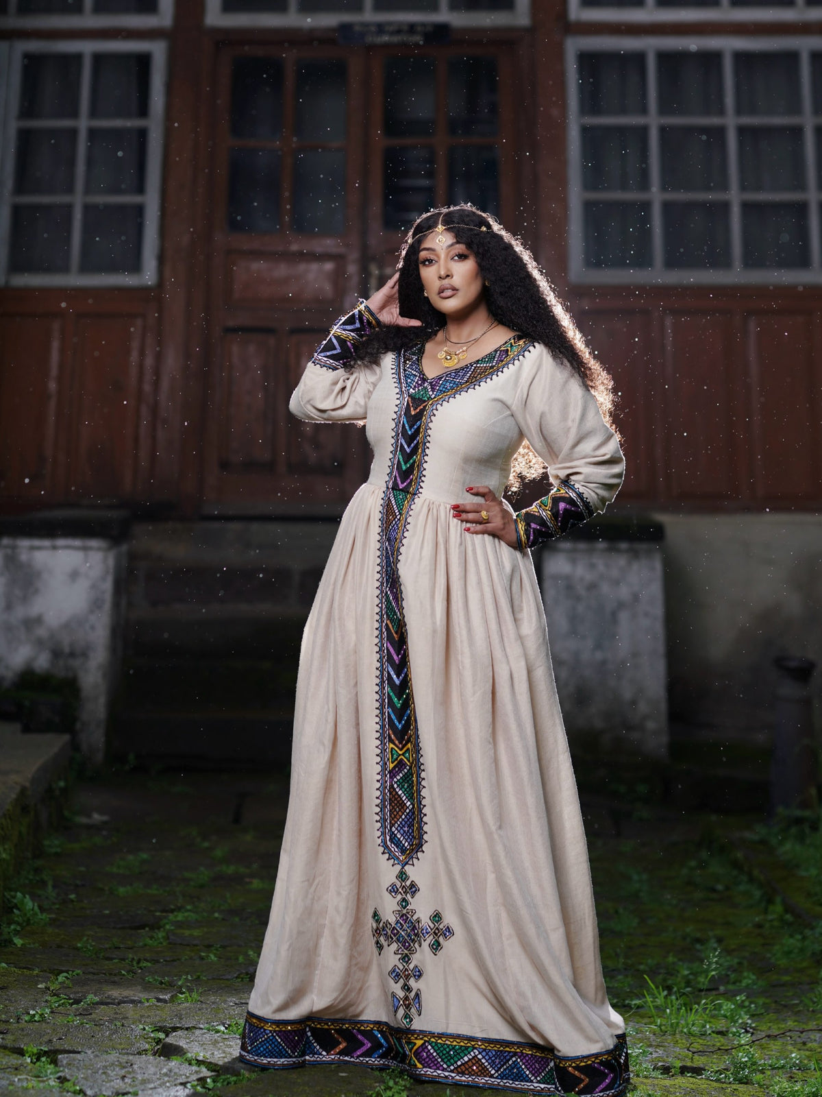 Regal Violet Chevron Habesha Kemis Online Handloomed Traditional Ethiopian Clothing For Festive 1085