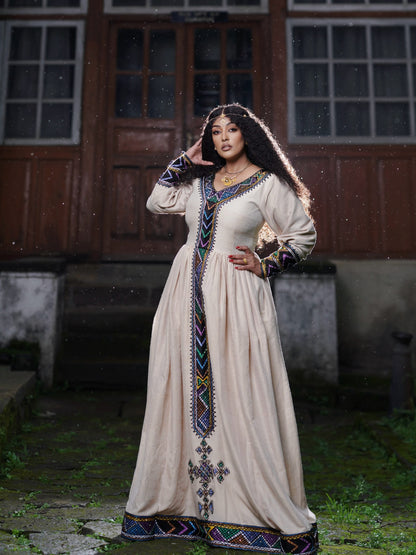 Regal Violet Chevron Habesha Kemis Online Handloomed Traditional Ethiopian Clothing For Festive 1085