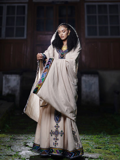 Regal Violet Chevron Habesha Kemis Online Handloomed Traditional Ethiopian Clothing For Festive 1085