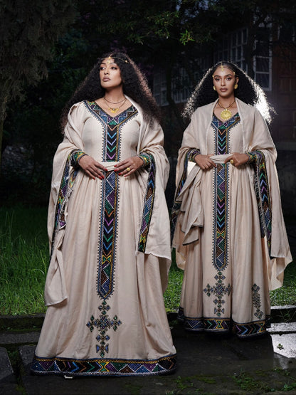 Regal Violet Chevron Habesha Kemis Online Handloomed Traditional Ethiopian Clothing For Festive 1085