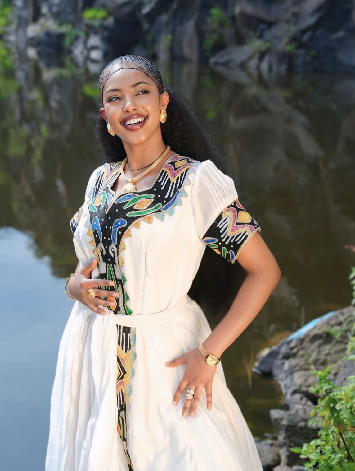 Onyx Vibrant Geometry Habesha Kemis Online Handloomed Traditional Ethiopian Clothing Stylish Habesha Dress 1088