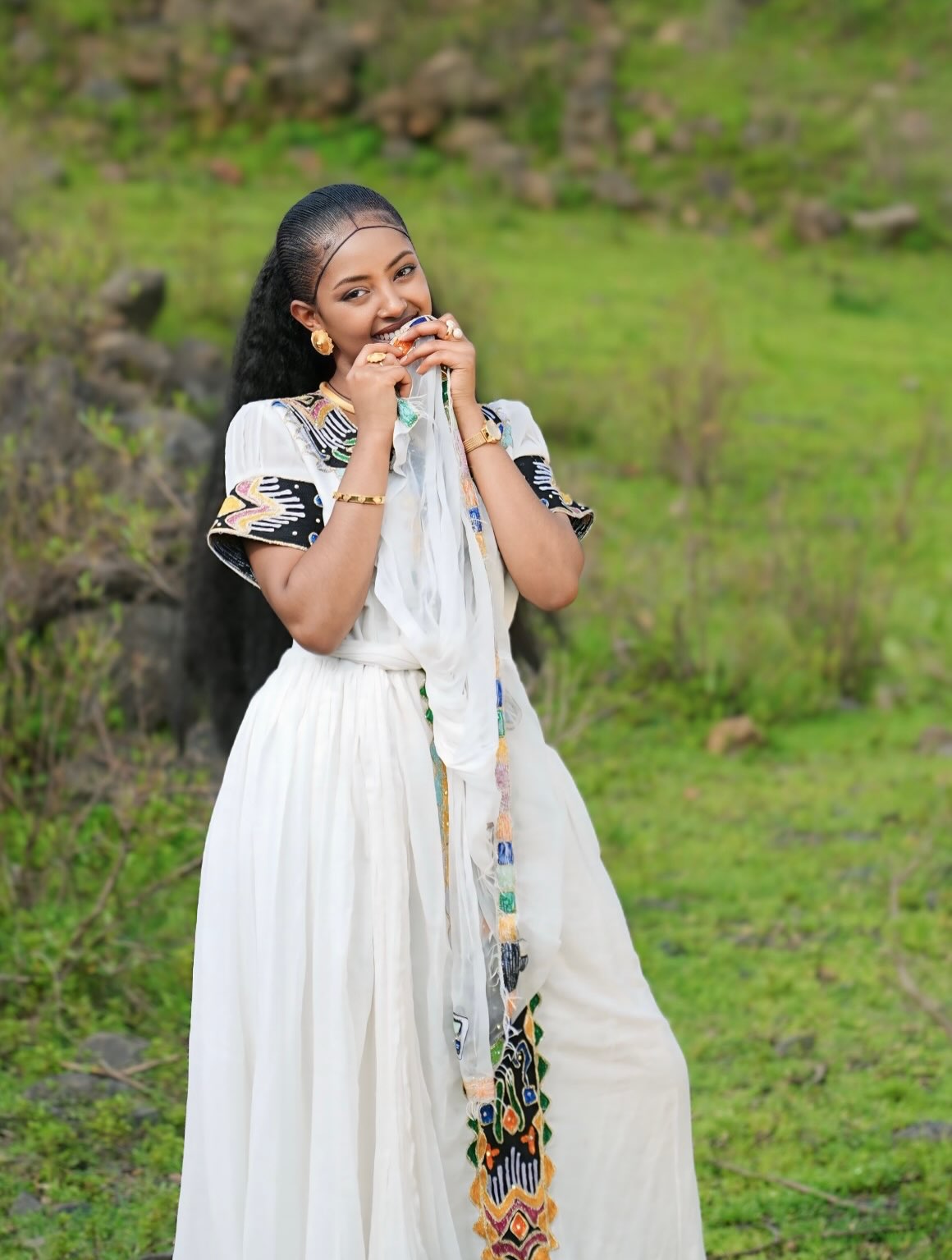 Onyx Vibrant Geometry Habesha Kemis Online Handloomed Traditional Ethiopian Clothing Stylish Habesha Dress 1088
