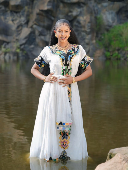 Onyx Vibrant Geometry Habesha Kemis Online Handloomed Traditional Ethiopian Clothing Stylish Habesha Dress 1088