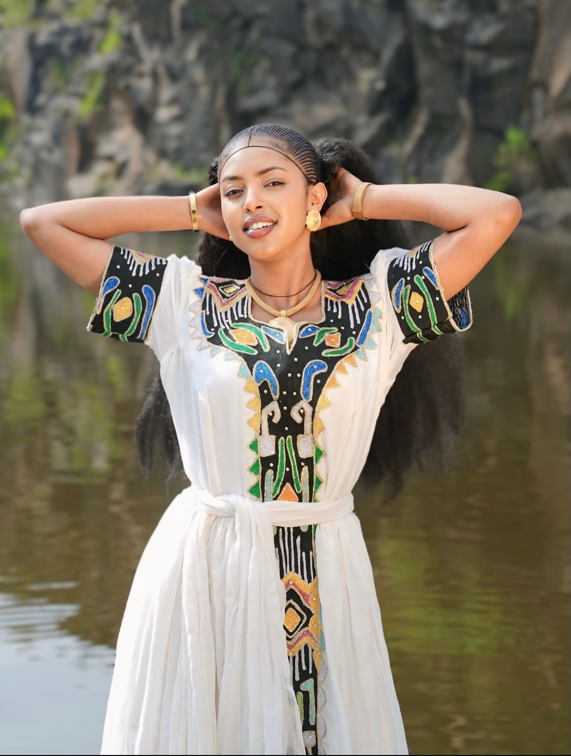 Onyx Vibrant Geometry Habesha Kemis Online Handloomed Traditional Ethiopian Clothing Stylish Habesha Dress 1088