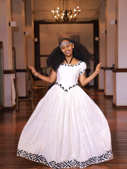 Monochrome Black Embroidery Habesha Kemis Online Classic Traditional Ethiopian Clothing 1084