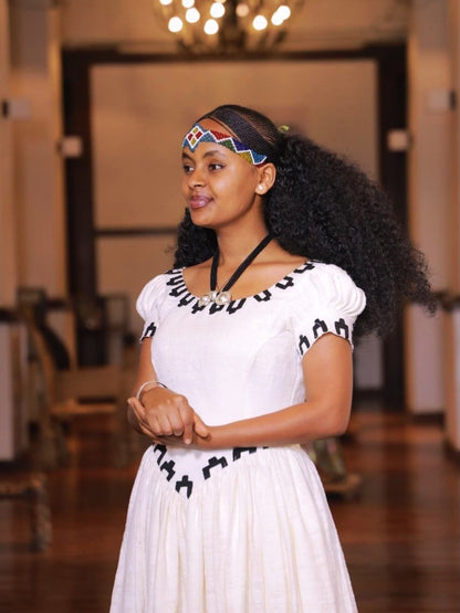 Monochrome Black Embroidery Habesha Kemis Online Classic Traditional Ethiopian Clothing 1084