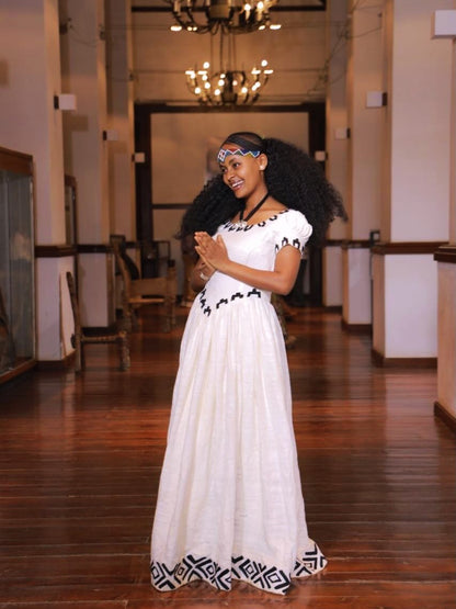Monochrome Black Embroidery Habesha Kemis Online Classic Traditional Ethiopian Clothing 1084