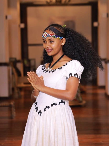 Monochrome Black Embroidery Habesha Kemis Online Classic Traditional Ethiopian Clothing 1084