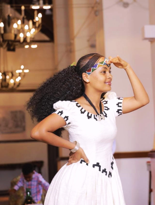 Monochrome Black Embroidery Habesha Kemis Online Classic Traditional Ethiopian Clothing 1084