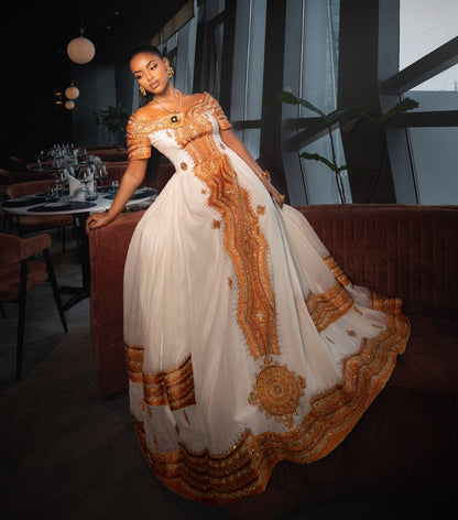 Luxury Golden Medallion Traditional Ethiopian Wedding Dress Bridal Ethiopian Clothing