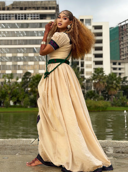 Sand Beige Purple Green Starburst Ethiopian dress Short Sleeve Habesha Kemis Ashenda Habesha Dress 1096