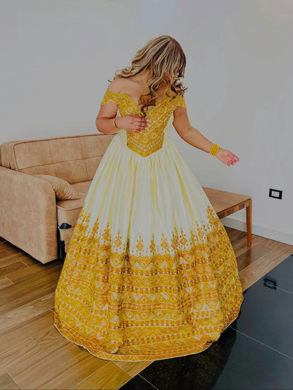 Ethiopian Wedding Dress with Golden Embroidery Traditional Habesha Bridal Clothing & Habesha Kemis 1108