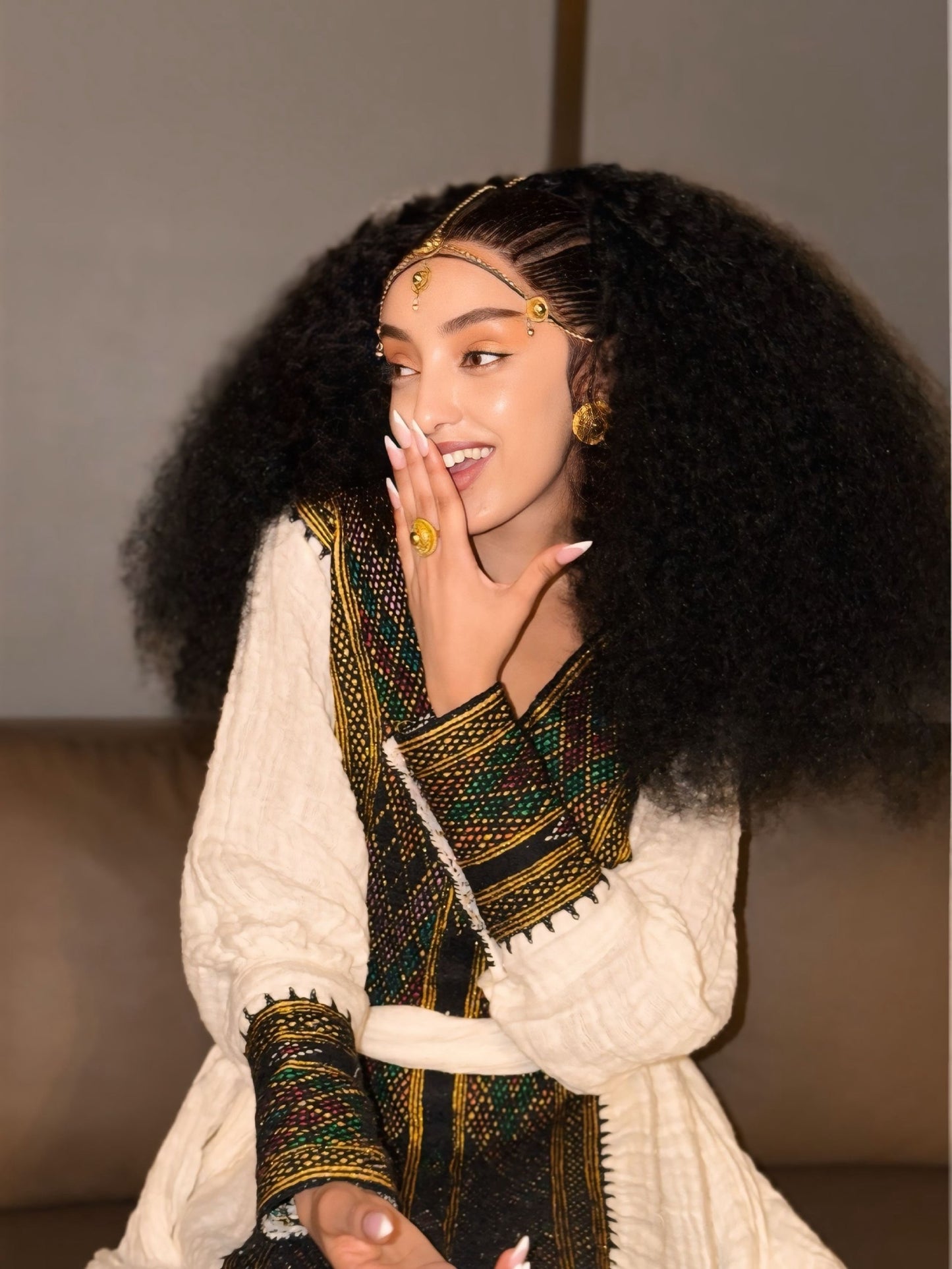 Obsidian Black & Gold Diamond Habesha Kemis V-Neck Ethiopian Dress Long Sleeve Habesha dress 1112