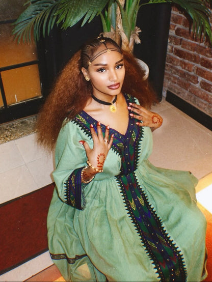 Sage Mint Green Habesha Dress Royal Blue Habesha Kemis Online Handloomed ethiopian clothing 1113