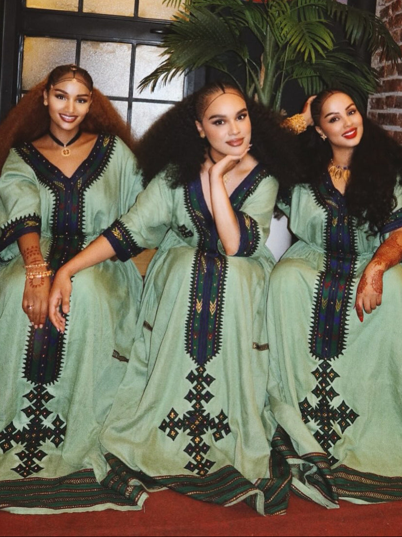 Sage Mint Green Habesha Dress Royal Blue Habesha Kemis Online Handloomed ethiopian clothing 1113