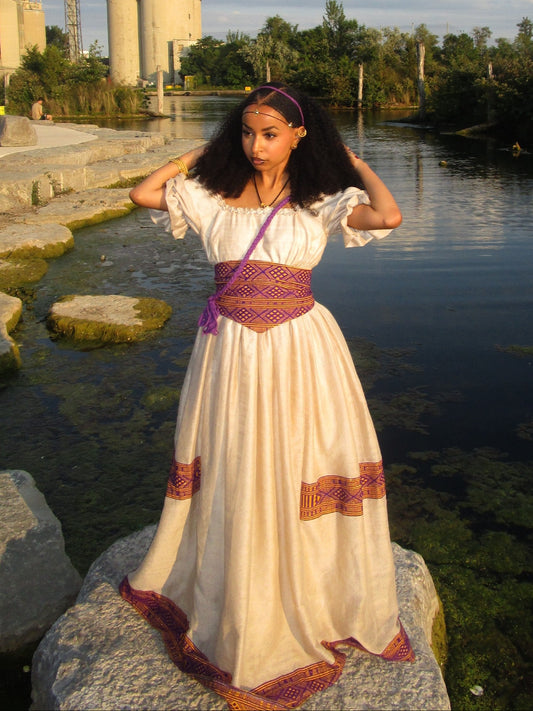Royal Purple Corset habesha kemis online Artisanal ethiopian clothing