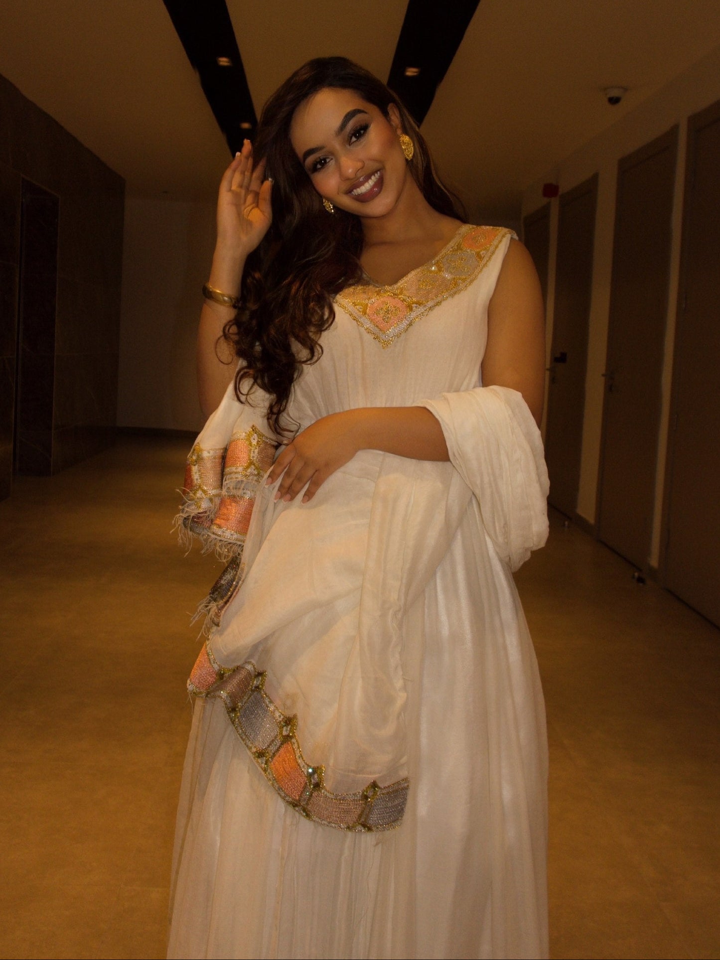 Sleeveless Ethiopian Habesha Attire Golden Embroidery Habesha Dress Graceful Traditional Detailing 1123