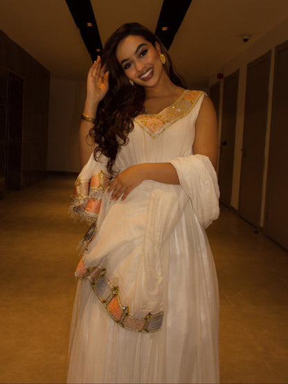 Sleeveless Ethiopian Habesha Attire Golden Embroidery Habesha Dress Graceful Traditional Detailing 1123