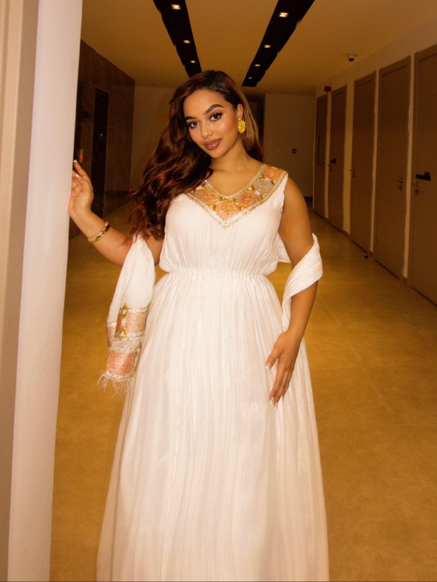 Sleeveless Ethiopian Habesha Attire Golden Embroidery Habesha Dress Graceful Traditional Detailing 1123