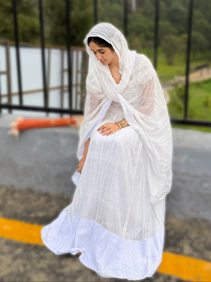 Ethereal Ethiopian Habesha Kemis Ensemble With Sheer Textured Netela Soft Grace Ethiopian Clothing 1125