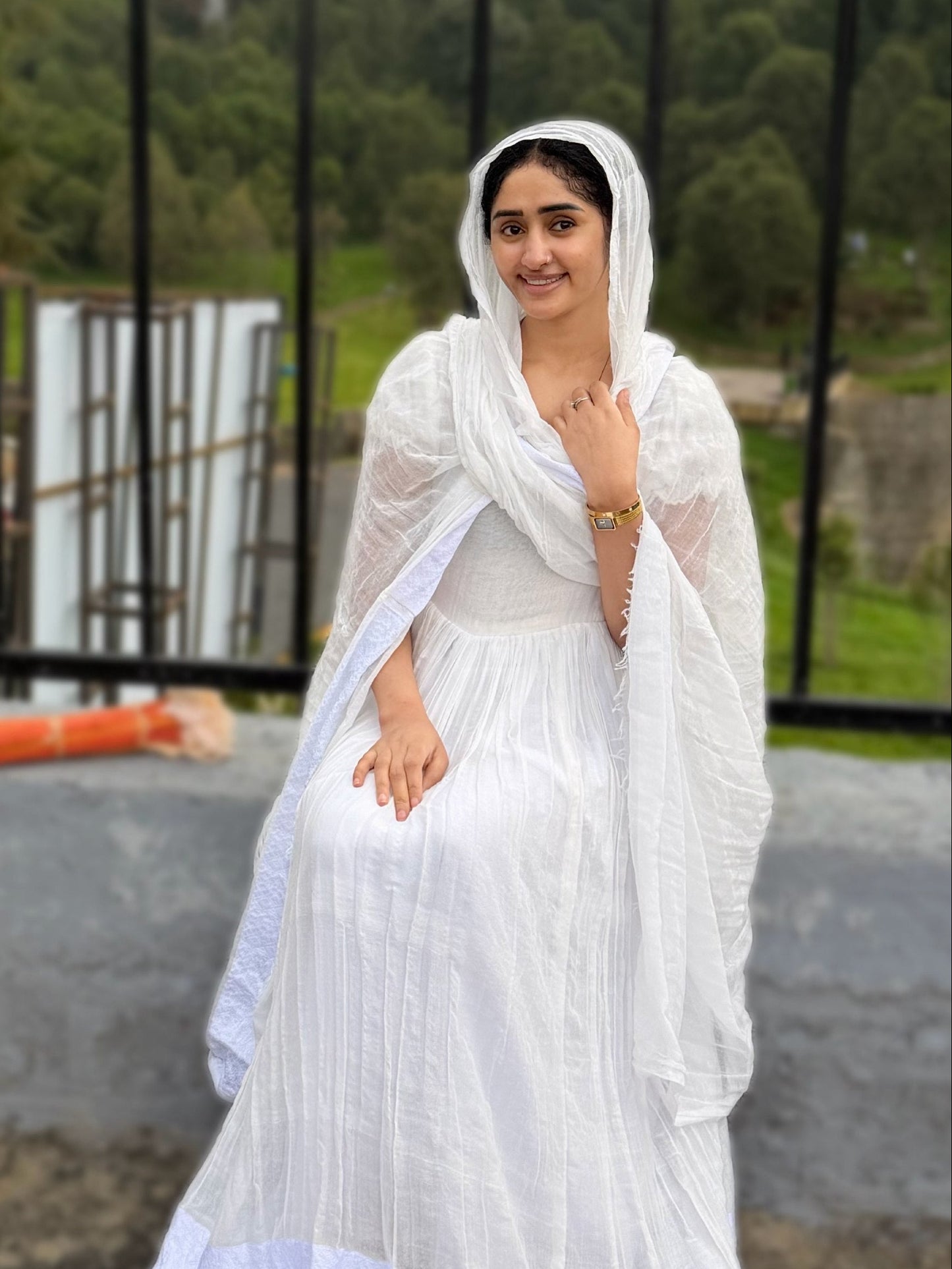 Ethereal Ethiopian Habesha Kemis Ensemble With Sheer Textured Netela Soft Grace Ethiopian Clothing 1125