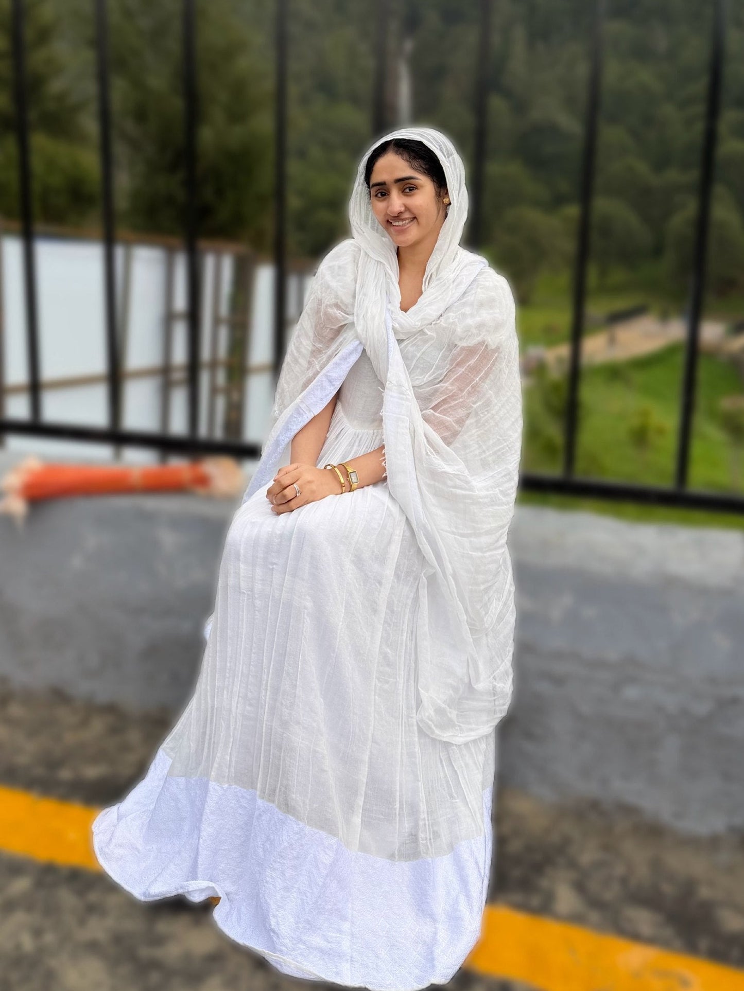 Ethereal Ethiopian Habesha Kemis Ensemble With Sheer Textured Netela Soft Grace Ethiopian Clothing 1125