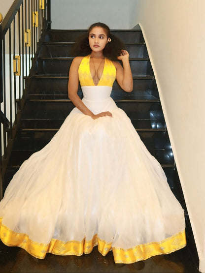 Bright Yellow Halter habesha kemis online Pure Habesha Dress Sleeveless Ethiopian Clothing 1127