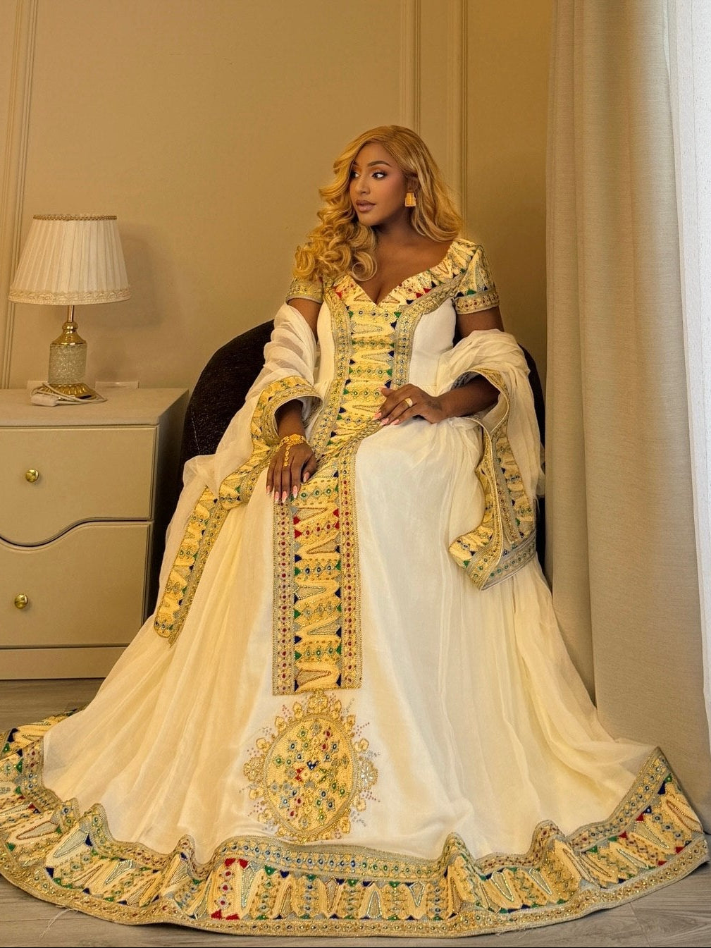 Golden Filigree habesha kemis online Royal ethiopian clothing